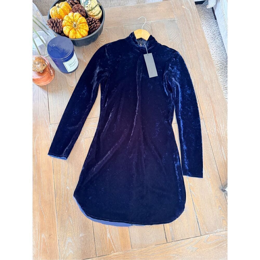 NWT Nili Lotan Velvet Mock Neck Genevieve Mini Dress in Navy Size XSmall
